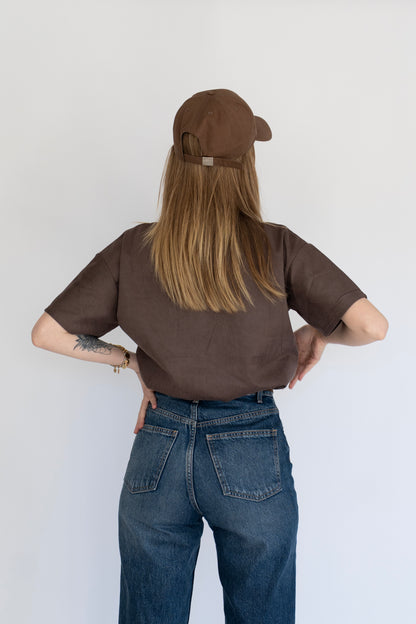 Basic Oversize Kahve Tişört zincirli