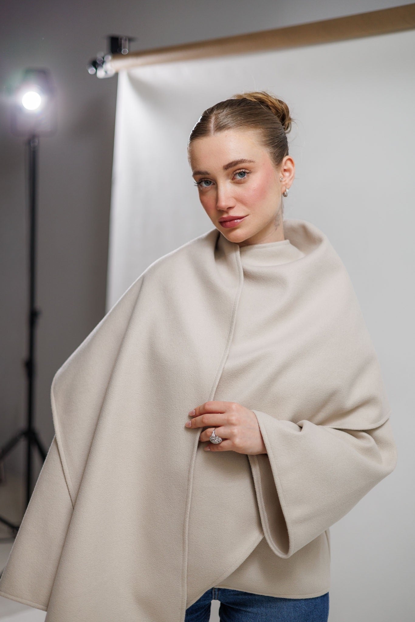 vizon rengi kaşe panço