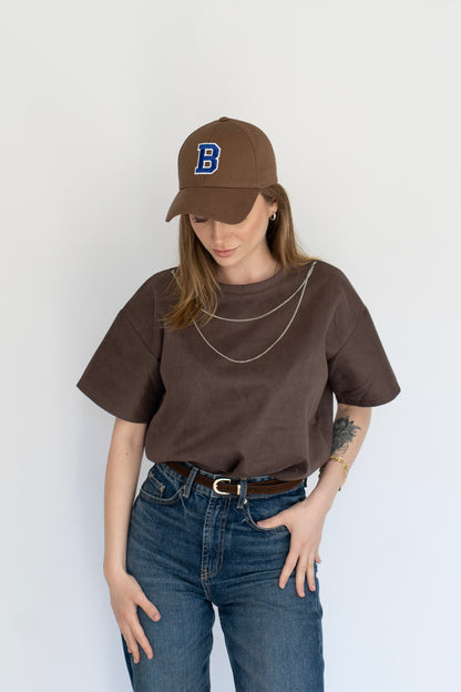 Basic Oversize Kahve Tişört zincirli