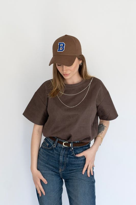 Basic Oversize Kahve Tişört zincirli