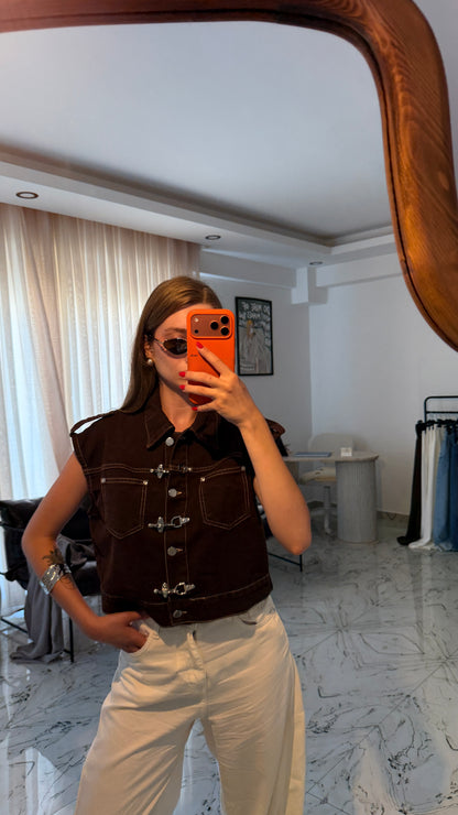 Soho Kahve Denim Yelek