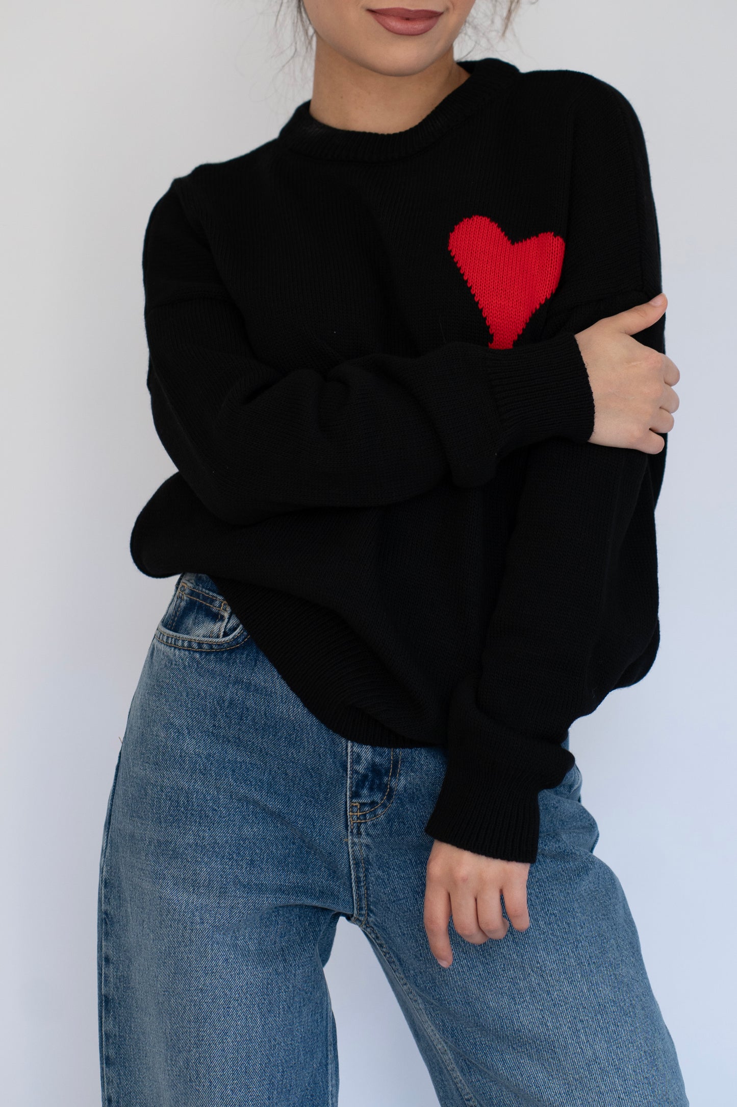 🖤 Siyah kalp detaylı oversize triko