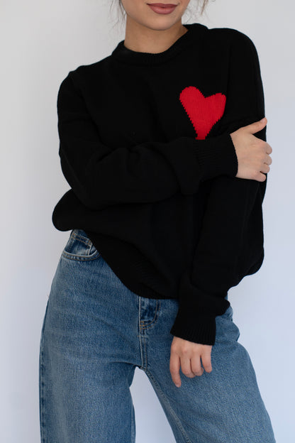 🖤 Siyah kalp detaylı oversize triko