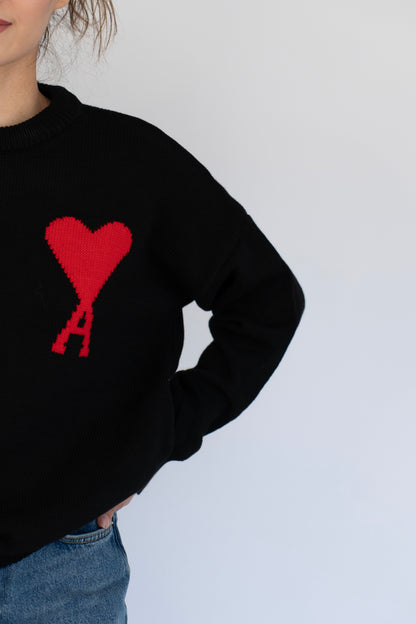🖤 Siyah kalp detaylı oversize triko