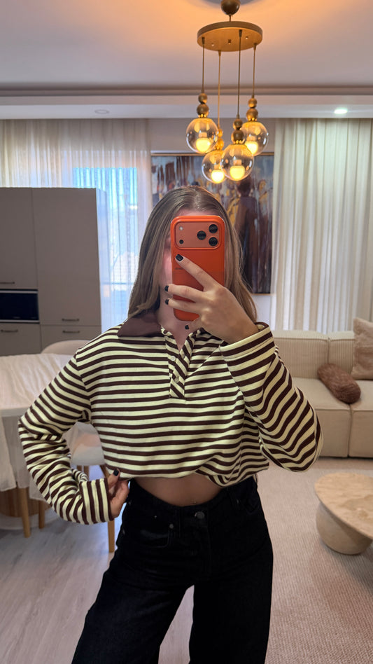 Coco çizgili polo yaka sweatshirt – görsel 2