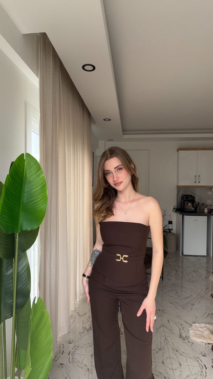 Gold kemerli rahat kesim tulum – görsel 4