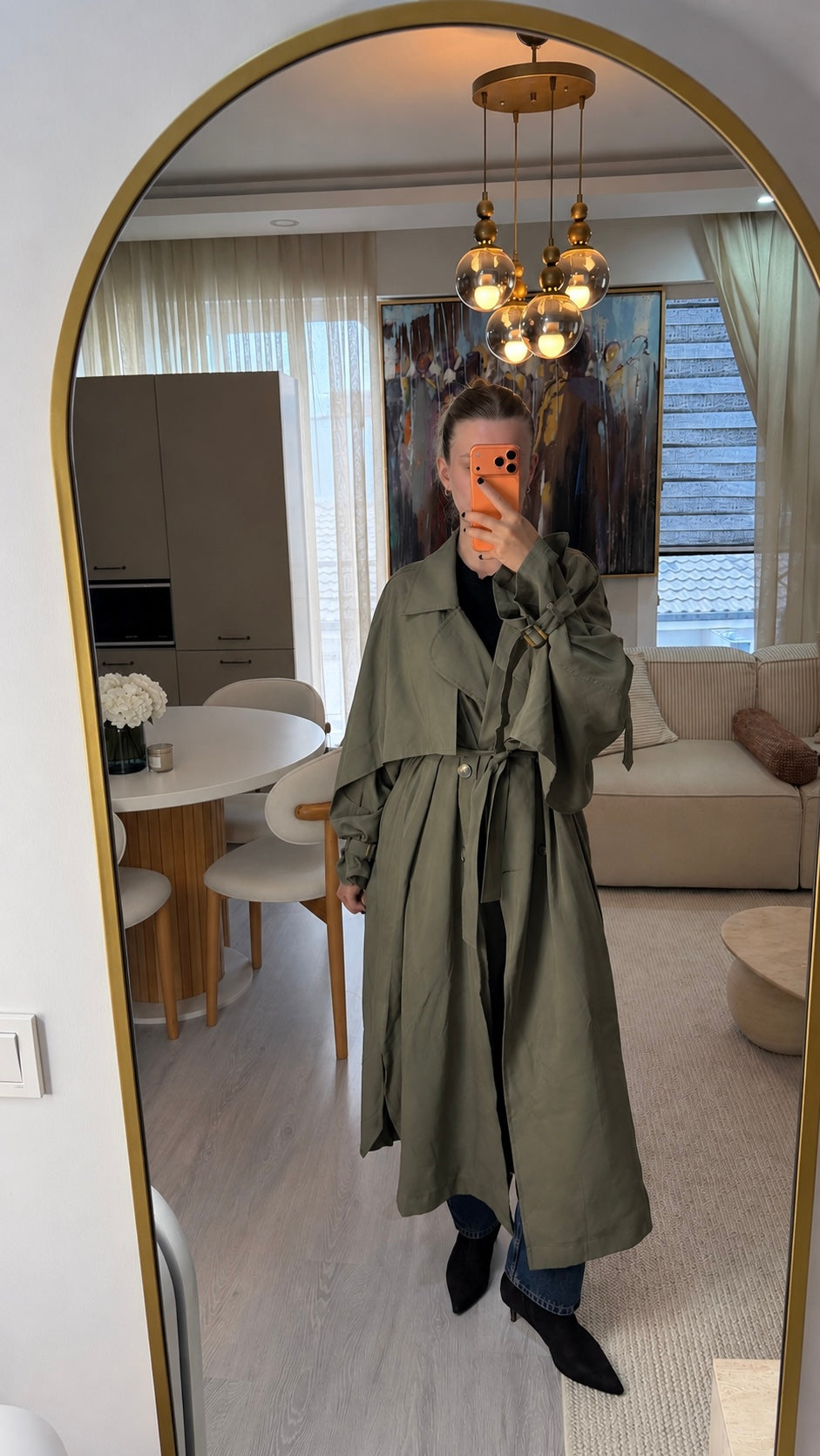 Haki kuşaklı oversize trençkot – görsel 2