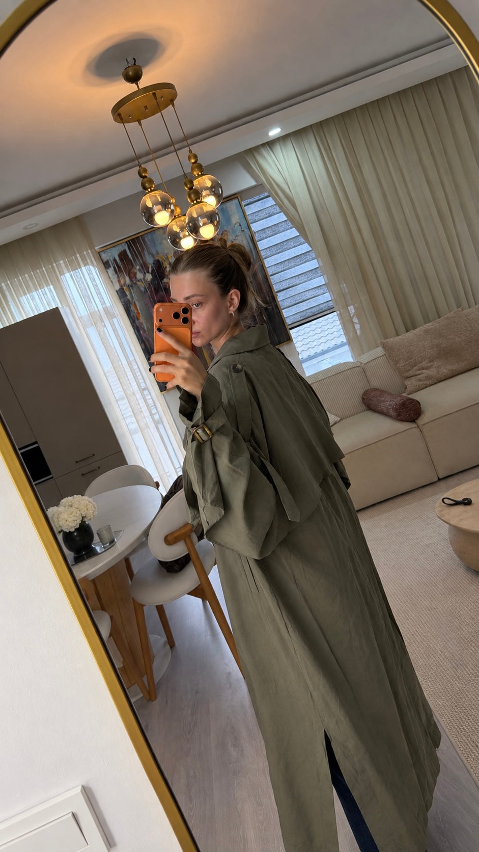 Haki kuşaklı oversize trençkot – görsel 5