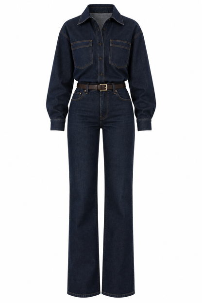 Icon kemerli denim tulum | Eliv