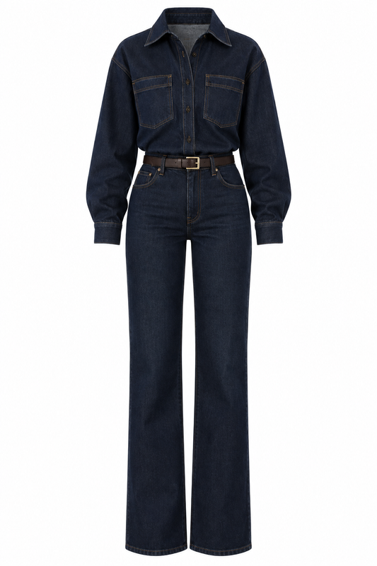 Icon kemerli denim tulum | Eliv