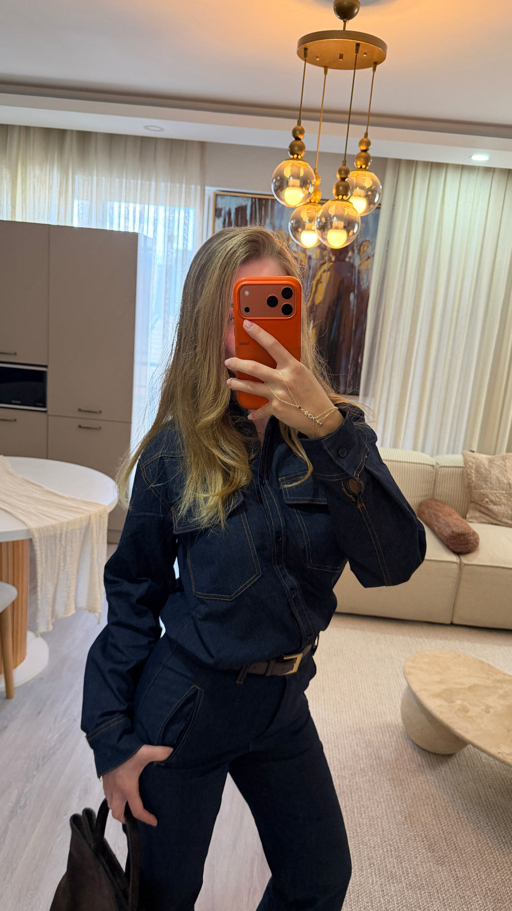 Icon kemerli denim tulum – görsel 3