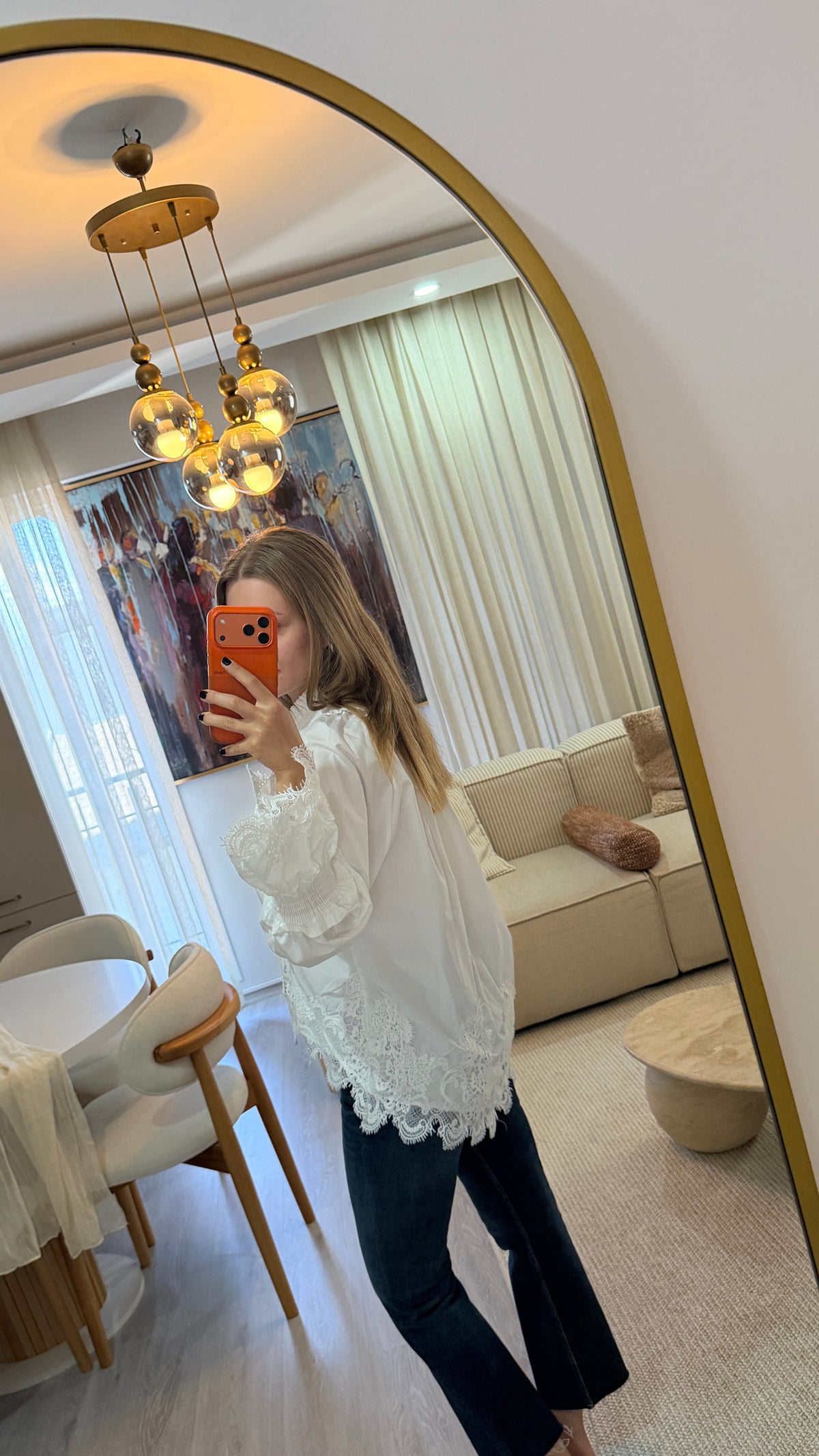 Rosalie volanlı dantel detaylı beyaz gömlek – görsel 4