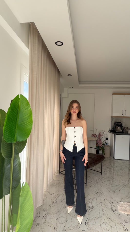Taş detaylı beyaz büstiyer | Eliv